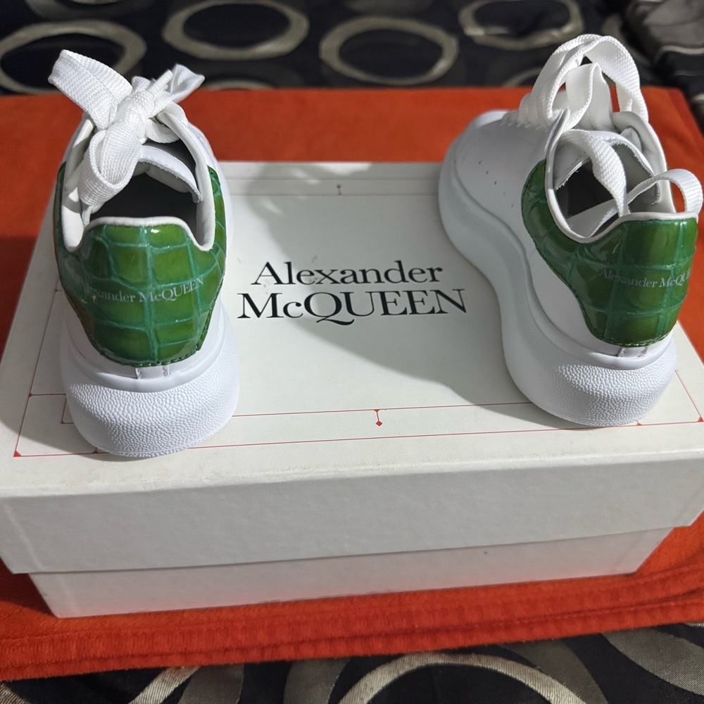 Alexander McQueen Green and White Croc Back Chunky Sneakers